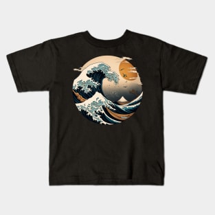 Sunset during the great wave off katsushika hokusai Kids T-Shirt